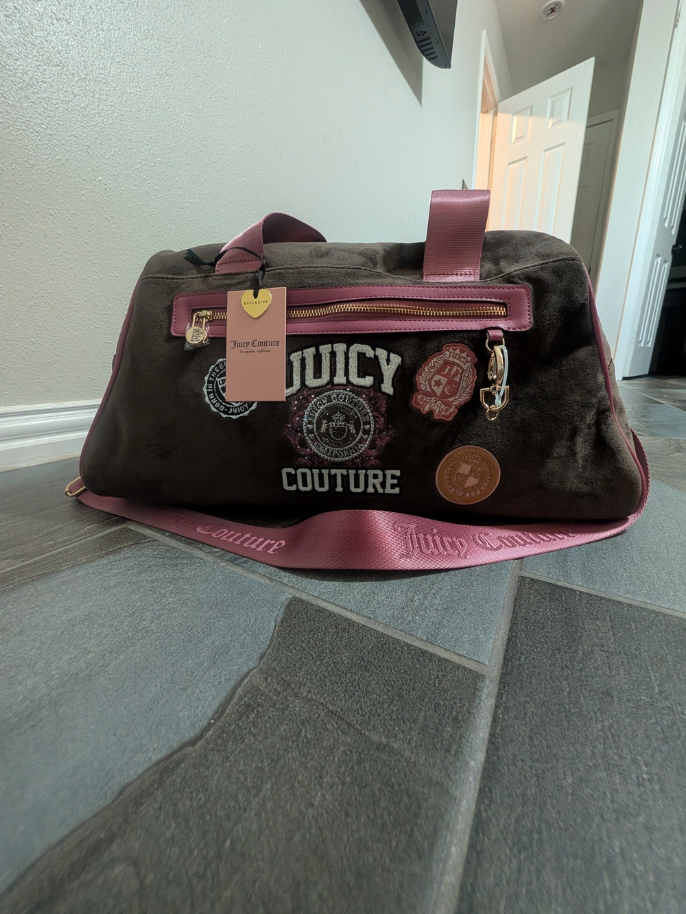 Juicy Couture Brown & Pink Travel Duffle Bag
